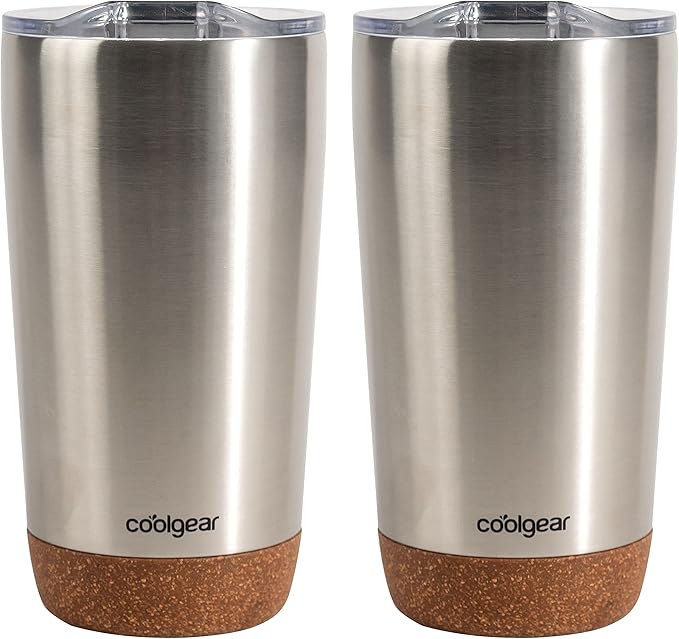 COOL GEAR American Designed, Stainless Steel, Dishwasher Safe, Copper Lined BPA Free Lid Tumbler, 2 Pack - 16 oz - Chrome