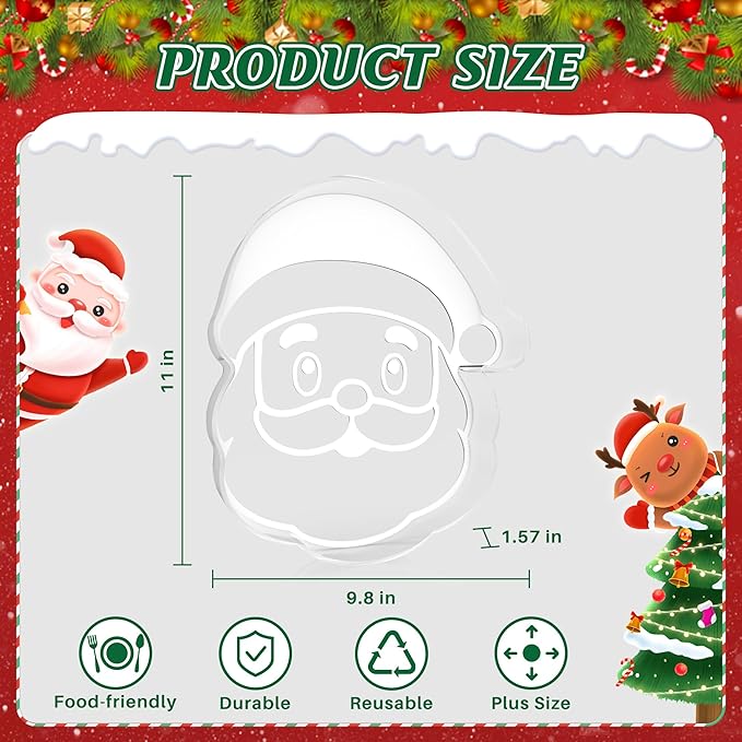 11" Christmas Santa Charcuterie Boards, Acrylic Reusable Serving Tray for Dessert Appetizer Display, Cute Decorative Snack Platter for Xmas Party Table Decoration