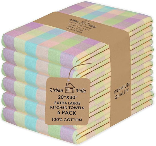 Urban Villa Kitchen Towels Set of 6 Buffalo Checks Easter Kitchen Towels Size 20”X30” Inches 100% Cotton Highly Absorbent KitchenTowels Premium Quality Ultra Soft Mitered Corners KitchenTowels