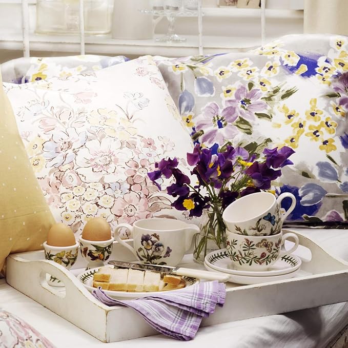 Portmeirion Botanic Garden 10oz Teacup and Saucer - Set of 6 | Assorted Floral Motifs | Fine Earthenware | Chip Resistant Glaze | Dishwasher, Microwave, Freezer, Oven Safe | Made in England