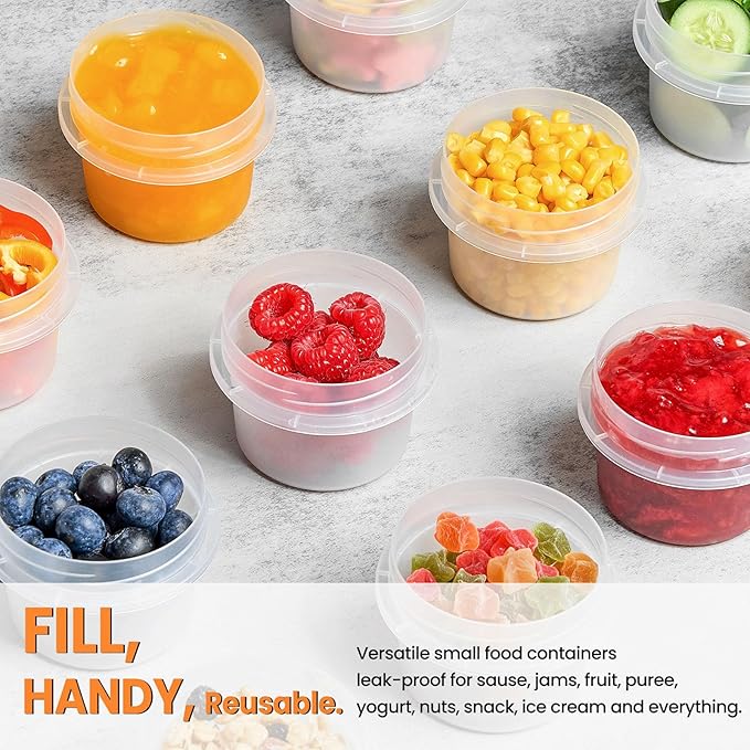 TUZAZO 4 Oz Small Freezer Containers with Lids 12-Count BPA Free Small Plastic Food Storage Containers for Snack, Sauce, Jam and Puree, Reusable Plastic Ice Cream Containers