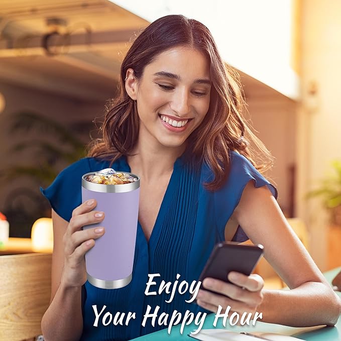 20 oz Tumbler Stainless Steel Tumblers with Lid Double Wall Vacuum Insulated Coffee Mug 20oz Powder Coated Cup for Hot and Cold Drinks, Purple, 1 pack