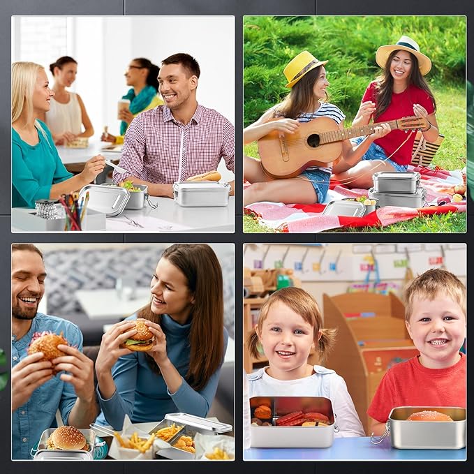 Umigy 4 Pcs Stainless Steel Food Containers 850/1400ml Metal Bento Lunch Box Stainless Steel Food Storage Containers, Lockable Clips to Leak Proof, Reusable Dishwasher Snack Boxes for Work