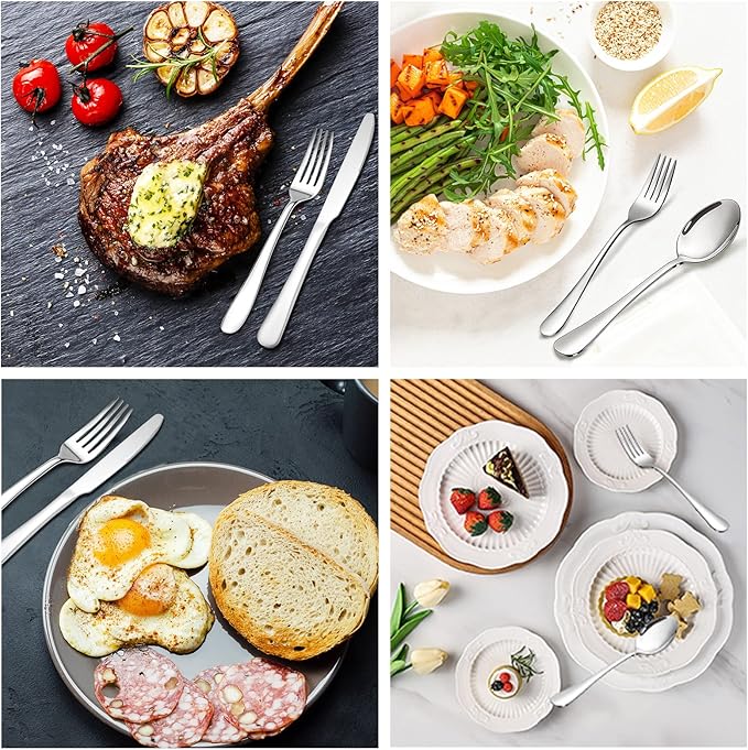 Silverware Set,SANTUO Stainless Steel Knives Spoon Forks Set for Home, Kitchen and Restaurant, Mirror Polished& Dishwasher Safe (12pcs-Silverware set)