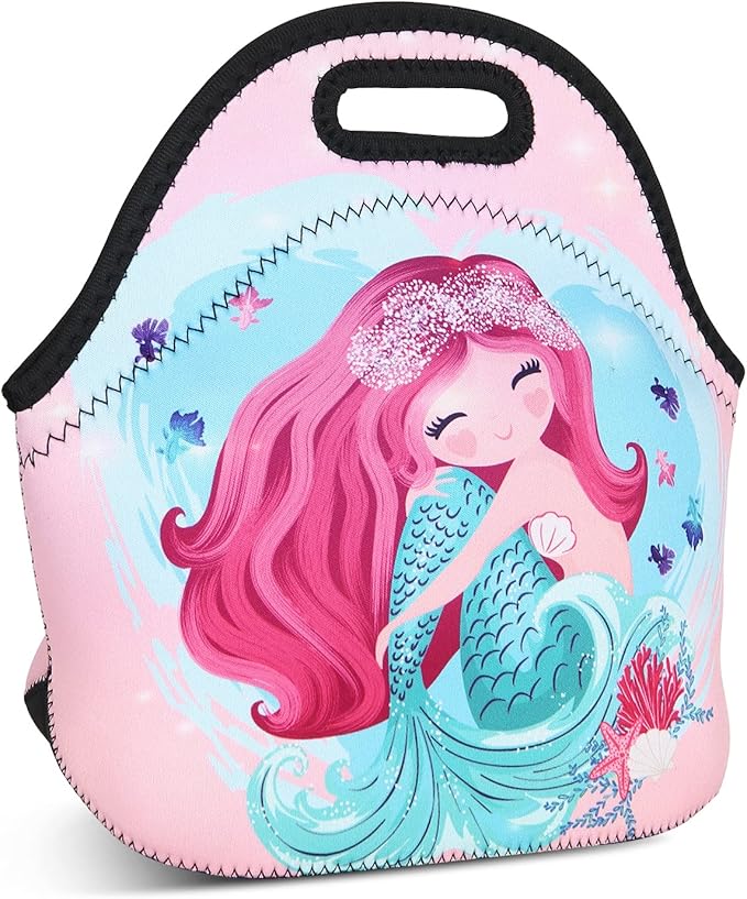 Violet Mist Women's Cute Reusable Neoprene Lunch Bag Pink Mermaid Thermal Insulated Lunch Box