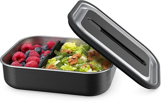Bentgo MicroSteel Leak-Proof Lunch Box - Microwave-Safe, Oven-Safe, Bento-Style Container with Removable Divider, Airtight Lid, Sustainable Design, Odor & Stain Resistant (Carbon Black)
