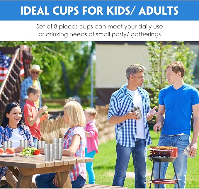 8 Pack Stainless Steel Insulated Cup 10 oz Metal Tumbler Double Wall Vacuum Water Glasses Camping Reusable Mugs Bbq Home Office Party Coffee