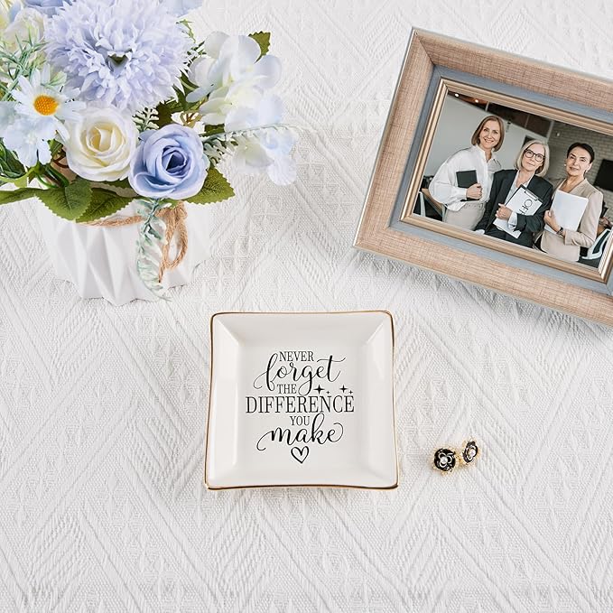 Thank You Gifts for Women Coworker Nurse Teacher Employee Appreciation Gift, Goodbye Farewell Going Away Retirement Gift for Woman Boss - Never Forget The Difference You Make Jewelry Dish