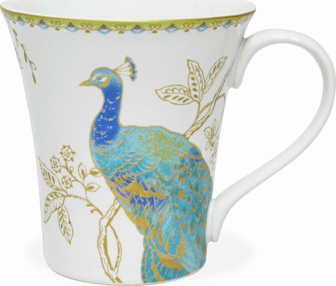 222 Fifth 16-Piece Porcelain Dinnerware Set for 4, Elegant Plates and Bowls Sets-White, Teal, Gold Ceramic Dishes, Chip Proof Kitchen and Dining Dish Set, Microwave & Dishwasher Safe, Peacock Garden