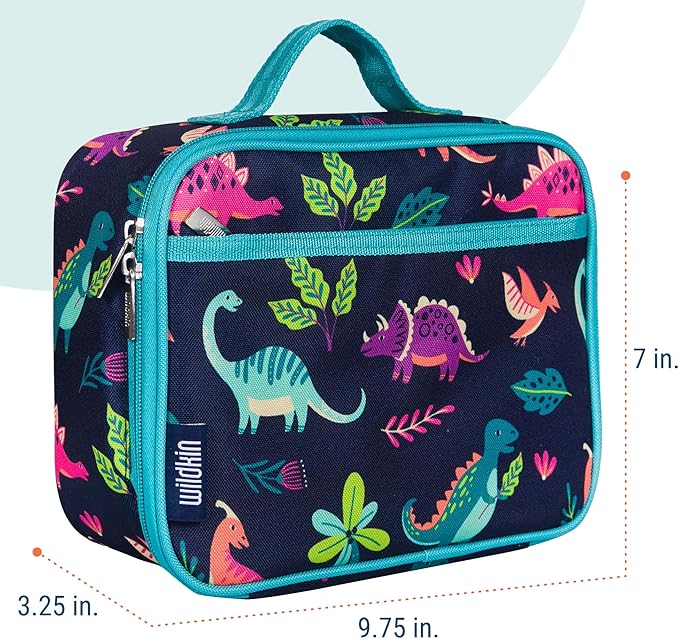Wildkin Kids Insulated Lunch Box – Durable and Reusable for School & Travel - Darling Dinosaurs