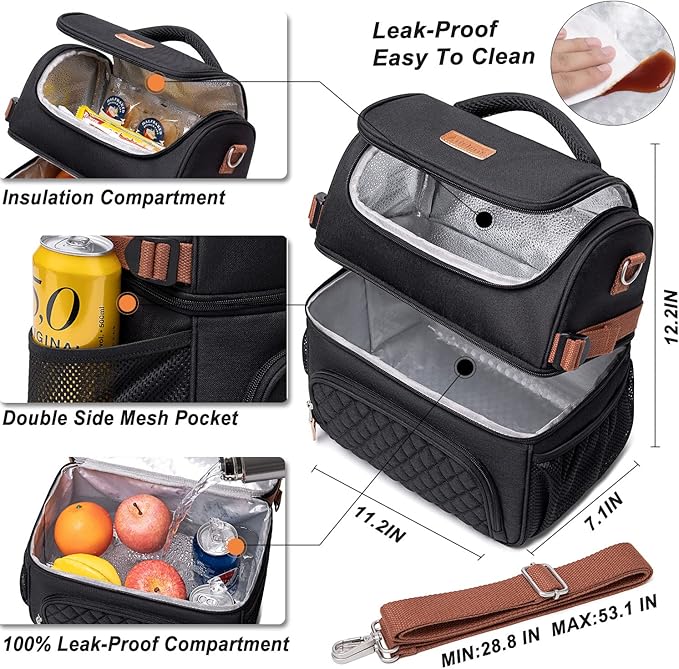 Artelaris Lunch Bag for Women, Large Double Deck Lunch Box Tote for Work, Dual Compartment Insulated Leakproof Lunchbox Cooler for Adult