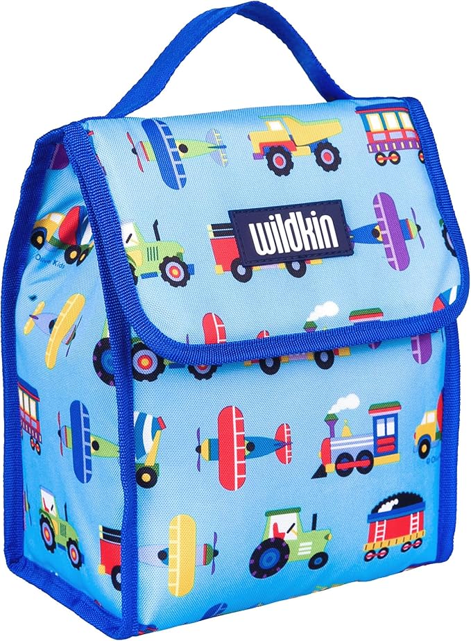 Wildkin Kids Insulated Lunch Bag – Reusable, Ideal for Hot/Cold Snacks, School & Travel - Trains, Planes and Trucks