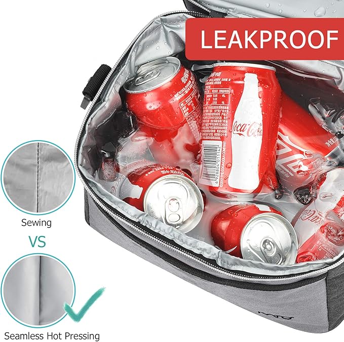 Tirrinia Reusable Lunch Box for Men Women, Insulated Lunch Bag Adult Work, Double Decker Leakproof Lunchbox for Office Picnic Beach—Dual Compartment Lunch Cooler Bag,Gray