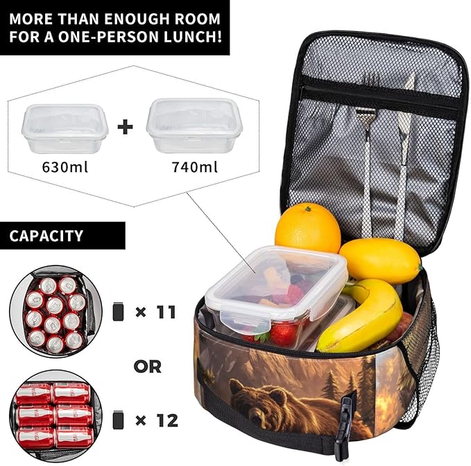 Bear Lunch Box for Adults Women Girls Boys Kids Animal Lunch Box Insulated Cooler Reusable Lunch Bag Container Gifts for Work Office Picnic Travel School