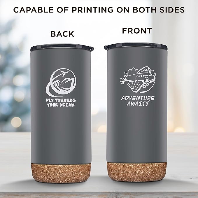 Custom Travel Tumblers with Cork Bottom 16 oz. Set of 10, Personalized Bulk Pack - Double Wall Insulated, Matte Finish, Perfect for Iced Coffee, Soda, Other Beverages - Grey