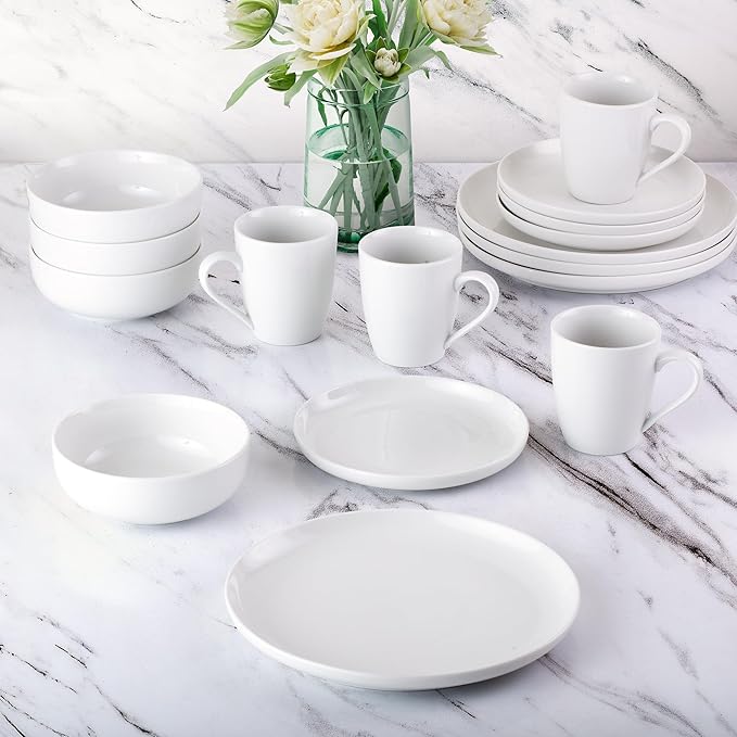 Zulay Kitchen Nova Porcelain Dinnerware Set, Service For 4 - Chip & Scratch Resistant White Plates And Bowls Sets - Microwave & Dishwasher Safe - White