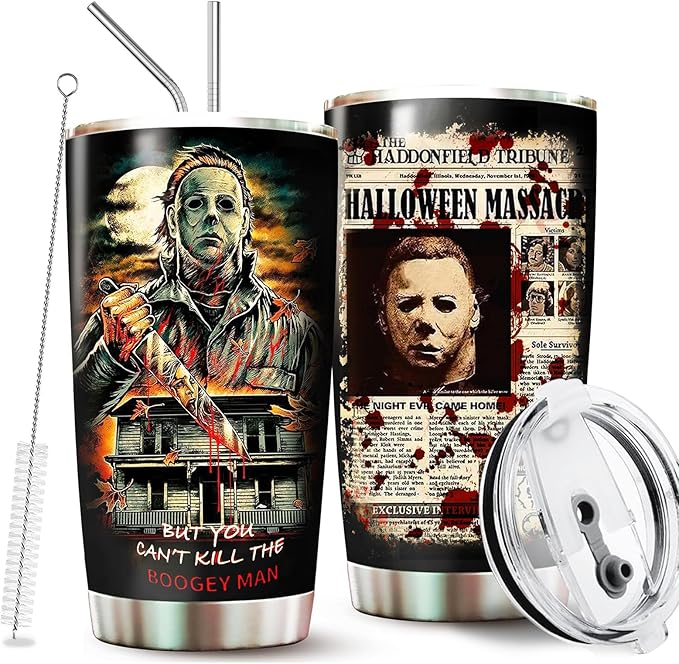 Horror Tumbler with Lid and Straw - Gift for Men, Women Who Love A Good Scare - Valentines Day Coffee Cup - Gifts for Friend on Birthday, Anniversary - Valentines Decorations - Horror Tumbler 20 Oz