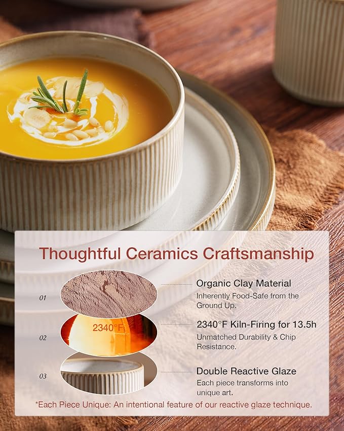 Famiware Star Plates and Bowls Sets, Modern Stoneware Dinnerware Sets for 6, 18-Piece Kitchen Dish Set - Chip and Scratch Resistant, Microwave and Dishwasher Safe Tableware, Cappuccino White