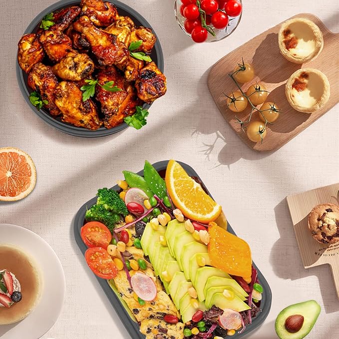 8 Pack Collapsible Food Storage Containers with Lid & Air Vent, 4 Rectangular and 4 Round Foldable Collapsible Storage Containers Sets, Lunch Bowls for Travel, Microwave Freezer Dishwasher Safe