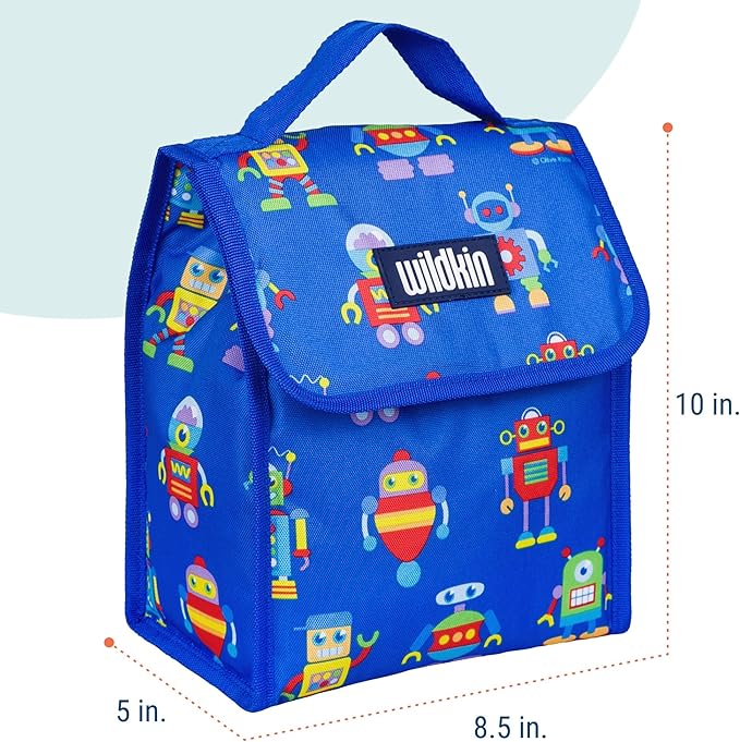 Wildkin Kids Insulated Lunch Bag – Reusable, Ideal for Hot/Cold Snacks, School & Travel - Robots