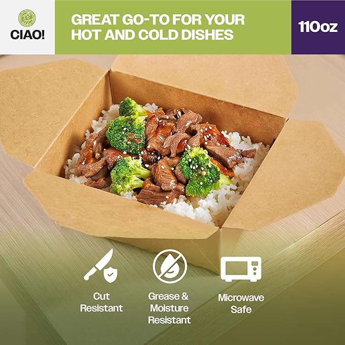 CIAO! Kraft Take Out Microwavable Food Containers, 110 oz No. 4 (160/case)