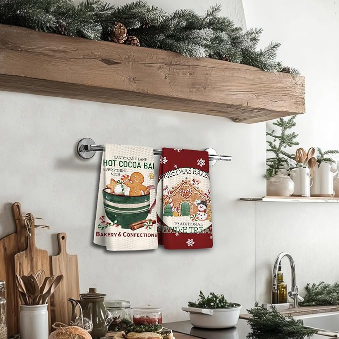 Christmas Gingerbread Kitchen Towels Set of 2, Dish Towels for Kitchen, Hand Towels for Bathroom, Decorations, Gifts for Women, Housewarming Gifts 1624