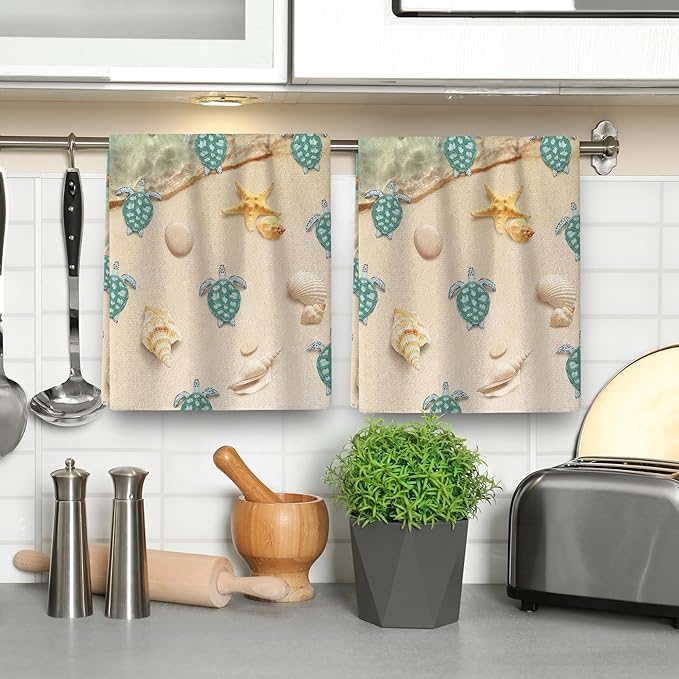 Sea Turtles Beach Kitchen Towels Decorative Set of 2 Teal Nautical Coastal Hand Towels for Kitchen Bathroom Bar Absorbent Dish Clothes Summer Ocean Themed Holiday Decor 16x24 Inch