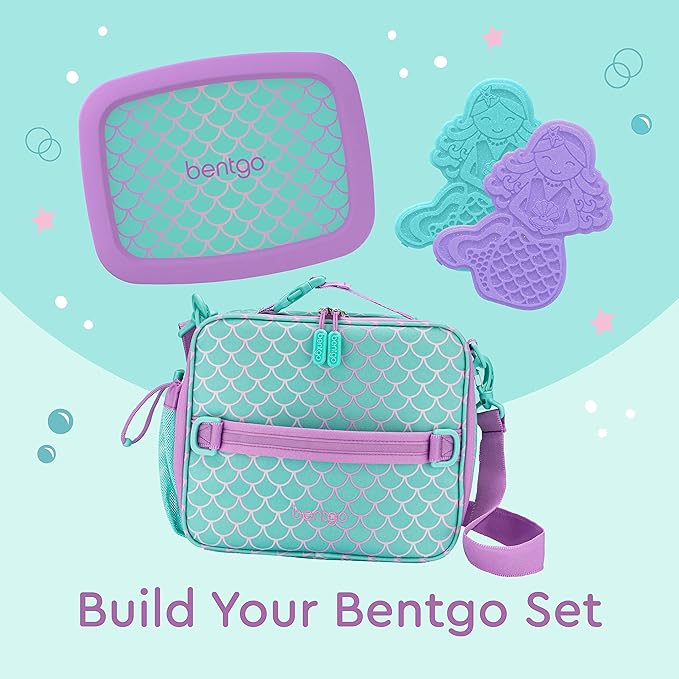Bentgo Buddies Glitter Reusable Ice Packs - Slim Ice Packs for Lunch Boxes, Lunch Bags, and Coolers - Multicolored 4-Pack (Mermaid)