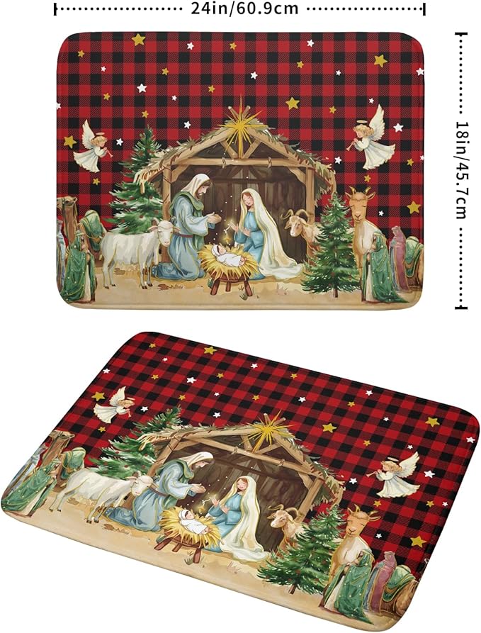 Xmas Dish Drying Mats 18x24 Inch, Red Black Vintage Buffalo Plaid Microfiber Absorbent Dishes Drainer Rack Tableware Protector Pad for Kitchen Counter Home Decor