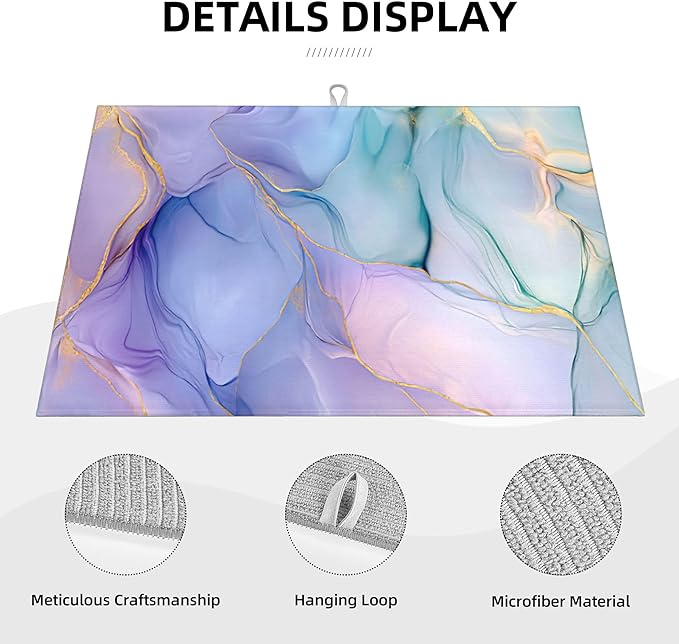 Bule Marble Dish Drying Mat for Kitchen Counter Microfiber Super Absorbent Non-Slip Dish Drying Pad for Countertops Dishes Utensils Stylish Quick-Dry Machine Washable 18x24 Inch