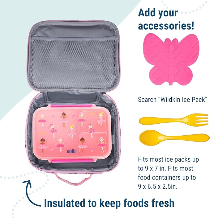 Wildkin Kids Insulated Lunch Box – Durable and Reusable for School & Travel - Ballerina