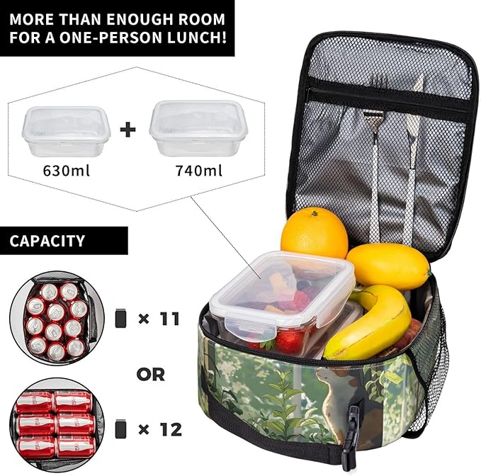 Serene Cat and Plant Haven Lunch Box for Women Men, Insulated Lunch Box, Reusable Lunch Bag for Office, Work, Picnic, Travel