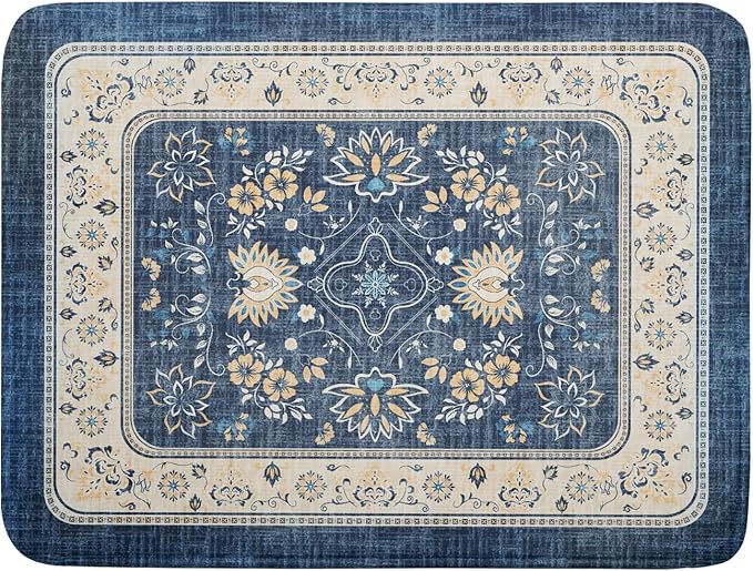 Blue Boho Dish Drying Mat for Kitchen Counter 18x24 Inch Fast Dry Drying Pad Vintage Floral Dish Drainer Rack Mats Coffee Bar Accessories