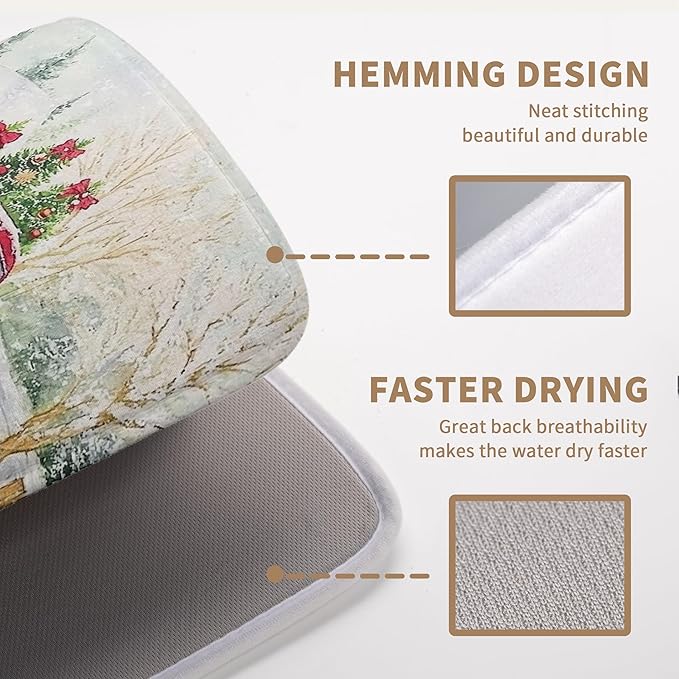 Christma Red Truck Dish Drying Mat Winter Dog Large Kitchen Mats Dish Drying Pad Xmas Tree Vintage Absorbent Dish Dryer Mat for Kitchen Countertops Microfiber Drainer Pad Dish Drying Mats (18x24 in)