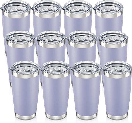 20 oz Tumbler with Lid Stainless Steel Insulated Tumblers Bulk Double Wall Vacuum Cups Powder Coated Travel Mug Keep Drinks Cold and Hot, Cosmic Lilac, 12 Pack