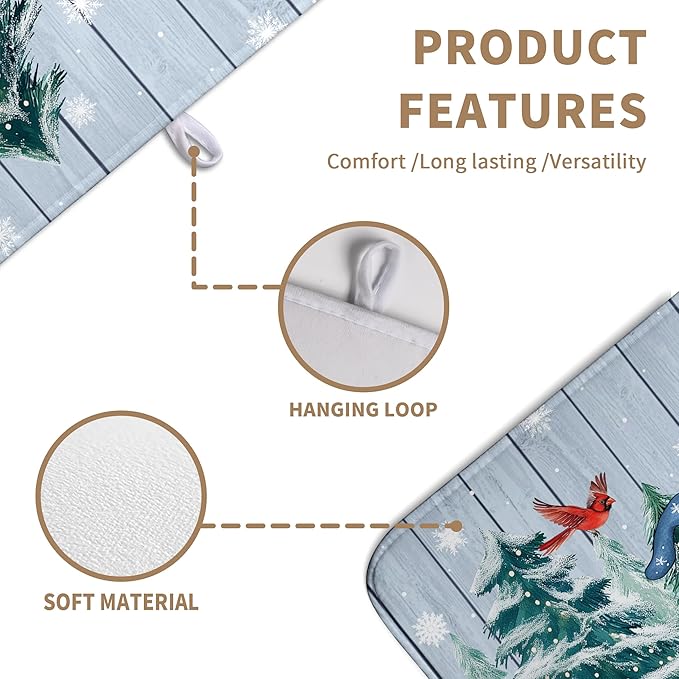 Winter Gnome Dish Drying Mat Christmas Tree Snowman Large Kitchen Mats Dish Drying Pad Bird Absorbent Dish Dryer Mat for Kitchen Countertops Microfiber Drainer Pad Dish Drying Mats (18x24 in)