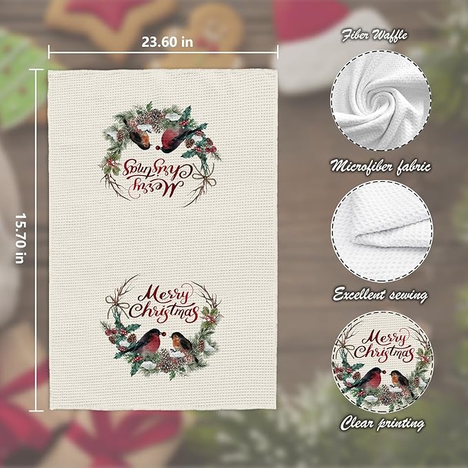 Christmas Kitchen Towels, Christmas Dish Towels Set of 2,Red Bird Christmas Tree Tea Towels for Kitchen,Christmas Hand Towels for Bathroom,Gifts for Women,Housewarming Gifts 16×24 Inches