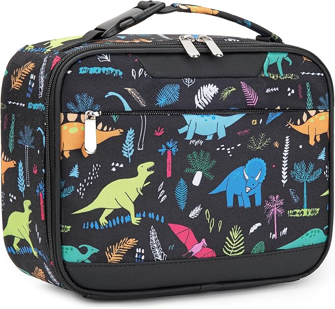 Tuwubi Kids Lunch Bag Insulated Lunch Box for Kids Small Lunch Bag for Boys/Girls Durable Lunchbox for School,Black Dinosaur 10-Can(5L)