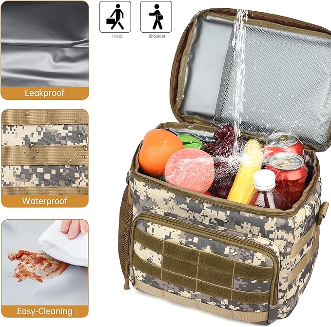 Tactical Lunch Box for Men, Insulated Lunchbox Waterproof Leakproof Cooler Lunch Bag for Work Outdoor Picnic, 24 Cans/15 L, Desert