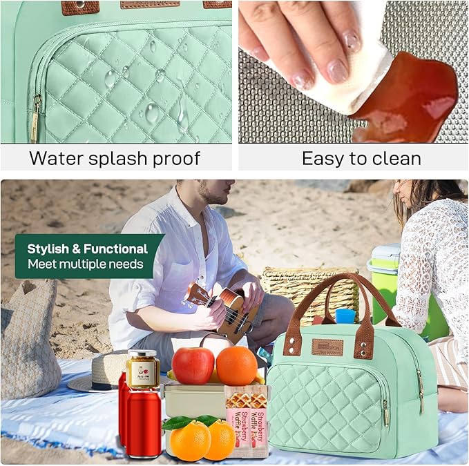 Buringer HOMESPON Lunch Bag for Woman Man Adults with Front Pocket Insulated Lunch Tote Lunch Box Container for Work Picnic or Travel（Green）