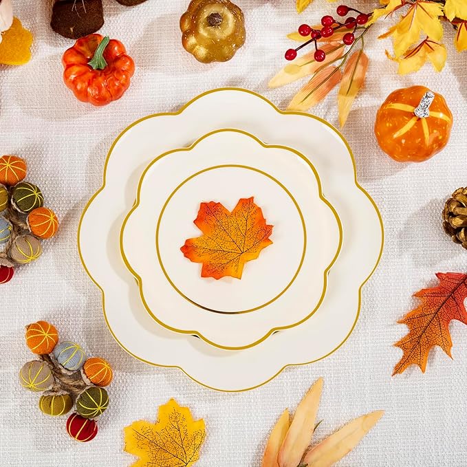 WONDERFUL 60pcs Ivory Plastic Plates - Elegant Plates Disposable Heavy Duty Ivory Disposable Plate Includes 30 10.25in Dinner & 30 7.5in Dessert Plate for Party/Thanksgiving/Christmas/Thanksgiving