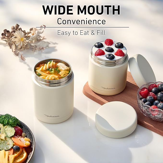 Stainless steel vaccum Insulated Food Jars set (16Oz,12 OZ) wide mouth, Lunch Containers,Thermal Insulated food container, Hot Food Lunch Box, Cold Food Lunch Container- Vanilla Dreams