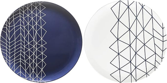 bzyoo 100% Melamine 14 inch Round Platter Dishwasher Safe Food Serving Tray for Casual dining Indoor and Outdoor Dining Party Cocktails (Spidy French Navy)