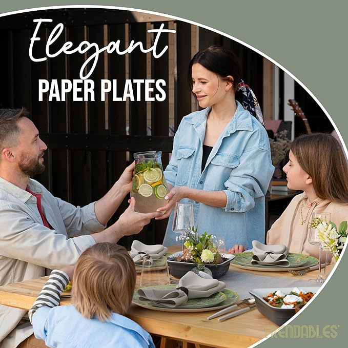 Trendables Heavy Duty Paper Plates Set For 16 Guests - 16 Each Of 8-inch And 10-inch Disposable Plates For Party - Fancy 32 Piece Dinnerware Set For All Occasions | Floral Design, Bouyant