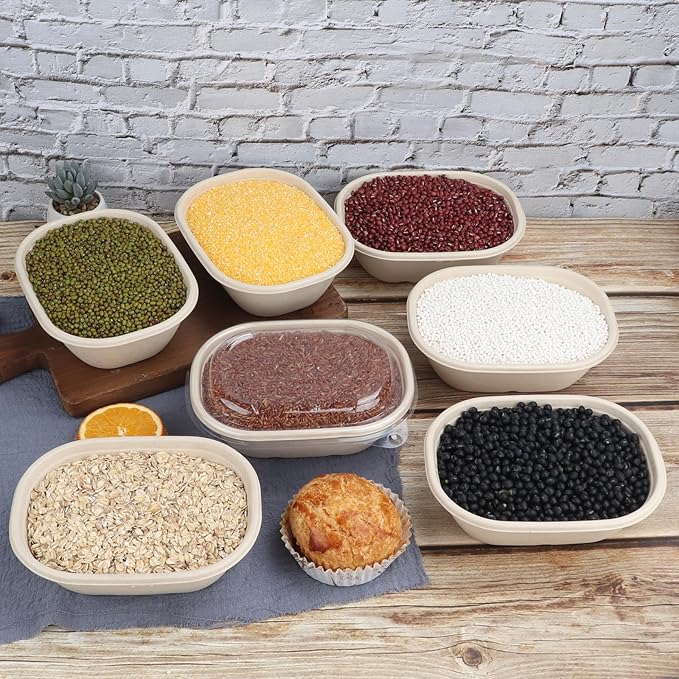 25 oz Disposable salad bowls with lids, Sugarcane Fiber Paper Bowls take away Bagasse food containers meal prep deli container 50 Pack