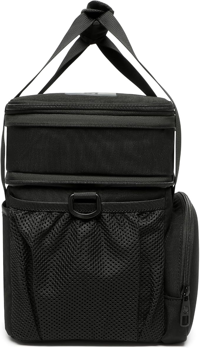 SUNNY BIRD Dual Compartment Lunch Bag, 13L Insulated Adult Lunch Box for Work (Black)