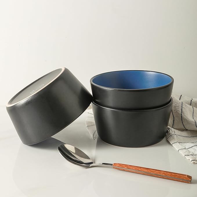 Stone Lain Albie Stoneware 16-Piece Modern Dinnerware Set, Kitchen Plates and Bowls Sets, Dish Set for 4, Blue and Black