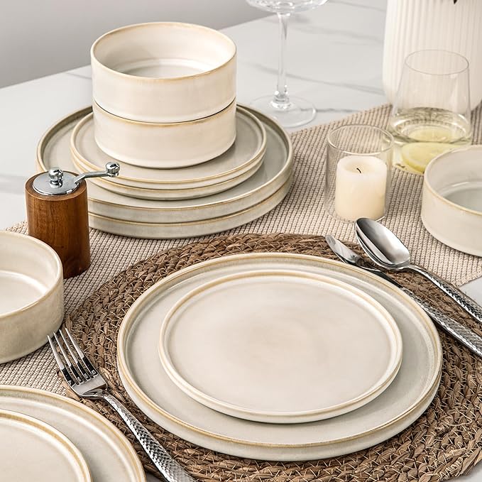 AmorArc Ceramic Dinnerware Sets, Handmade Reactive Glaze Stoneware Plates and Bowls Sets,Highly Chip and Crack Resistant | Dishwasher & Microwave Safe Dishes Set, Service for 4 (12pc)