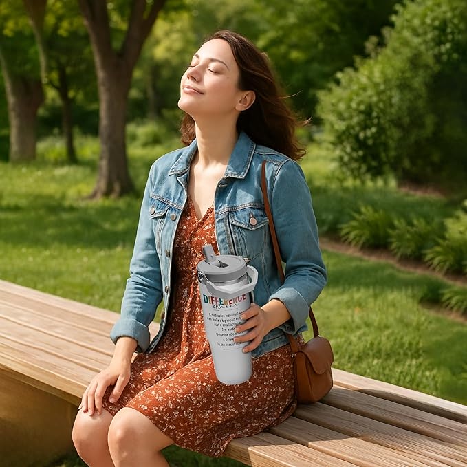 Difference Maker 30oz Tumbler with Handle – Stainless Steel Insulated Travel Tumbler for Women – Motivational Coffee Cup with Lid – Large Capacity Gift for Mom, Friends, Coworkers