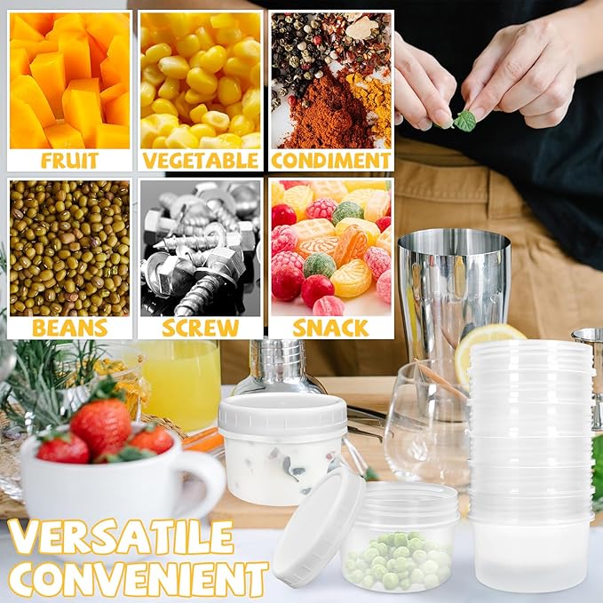 10 Pack 4oz Reusable Small Plastic Containers with Screw Lids, Small Food Storage Freezer Containers, Stackable Food Storage Jars, Sauce Condiment Jars Lunch Box Accessories